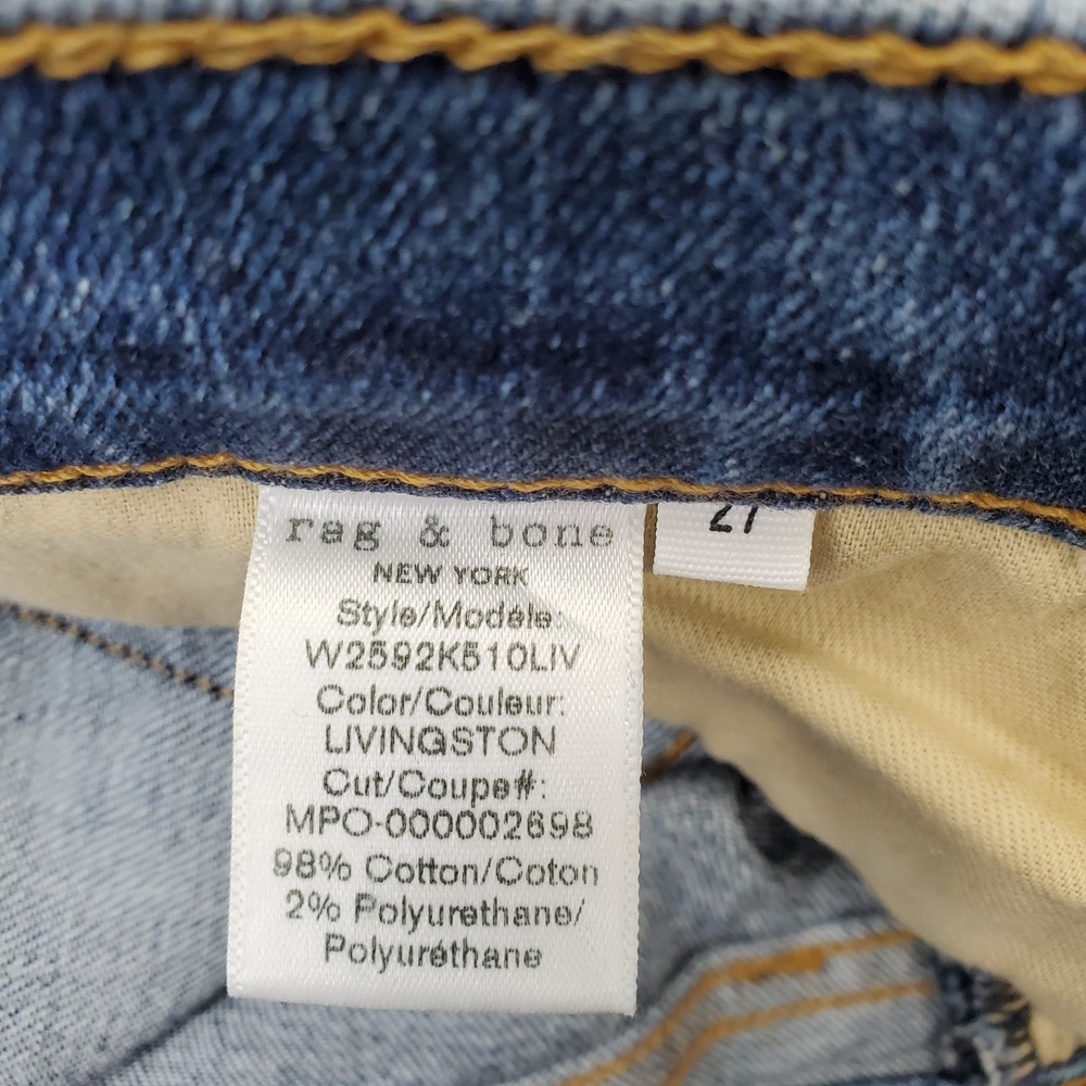 Rag & Bone Dre Capri Jeans Womens 27 Blue Denim Raw Hem Double Stitch 5-Pocket - Picture 9 of 11